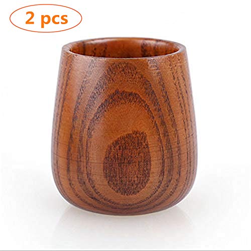 Ecloud Shop 2PCS Taza de té de agua de madera sólida natural hecha a mano Durable y elegante 100ml