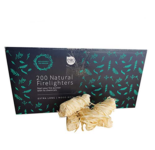 Eco-Barn Wood Natural Firelighters XL 200 - Arrancadores de fuego de lana de madera para quemadores de leña, hornos de pizza, fogatas de campamento, barbacoas, chimenea