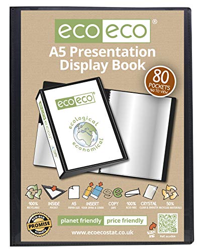 eco-eco Eco064 x 2 - Cuaderno de presentación (tamaño A5, 50% reciclado, 80 bolsillos, color negro