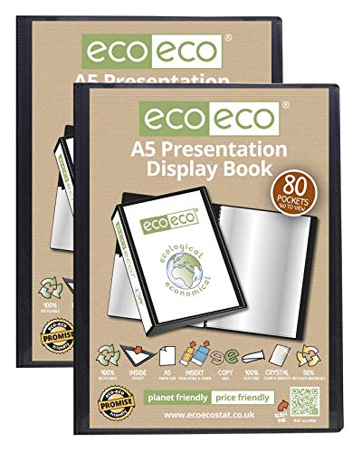 eco-eco Eco064 x 2 - Cuaderno de presentación (tamaño A5, 50% reciclado, 80 bolsillos, color negro