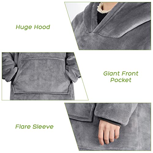 Ecomono Manta Sudadera con Capucha para Niños Unisexo Cálida y Acogedora Invierno Manta Sudadera Reversible Uso Puño Elástico Manta con Capucha Portátil con Bolsillo Frontal Amplio de 6~12 años, Gris