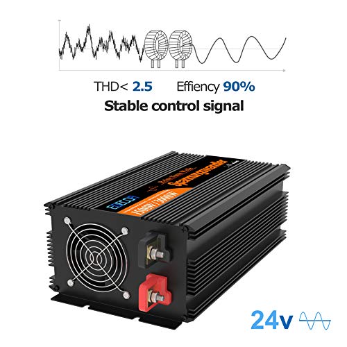 EDECOA Convertidor de Corriente 24v 220v Onda Pura Inversor 1500w para Camion Panel Solar con Mando a Distancia Transformador 24v 230v