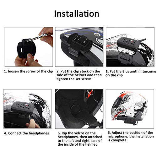 Ejeas V6 Pro 1200M Auriculares Intercomunicador Moto Inalambrico Bluetooth para Motocicletas, Impermeabilidad Intercomunicador Casco Moto, Comunicador Moto hasta 6 Jinetes(1 Paquete)