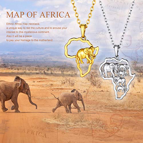 Elefante Africano Collar Mapa de Africa de Hombre Mujer Material Latón Joyerías Simples de Regalo Amigos