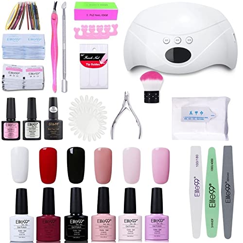 Elite99 Lámpara UV LED para Uñas 24w, 6 Colores Kit de Esmaltes Semipermanentes en Gel UV LED, Base y Top Coat, Semipermanentes, Removedor de Uñas y Accesorios 003