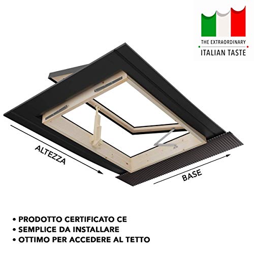 Emica - Claraboya con Apertura Libro de Aluminio | Gama Best con Vidrio Aislante 3-9-3 | con Interior de Madera de Abeto | Ideal para acceder al Techo | Ventana de techo (55x78 Base x Altura)