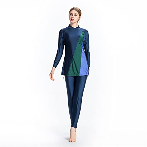 Emkla Traje de baño islámico de Empalme Sexy Azul de Cubierta Completa para Mujer Hijab Traje de baño islámico Swim Surf Wear Sport Burkinis