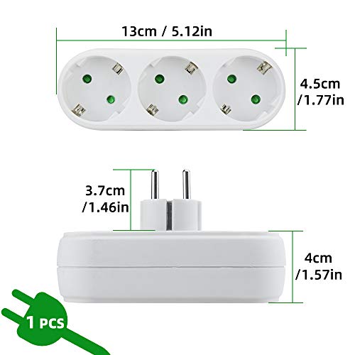 Enchufe Múltiple, ARPDJK Adaptador de Enchufe Eléctrico de Enchufe Triple Tira de Alimentación de Extensión Resistente al Calor Anti-llama con Enchufe European/German - Blanco