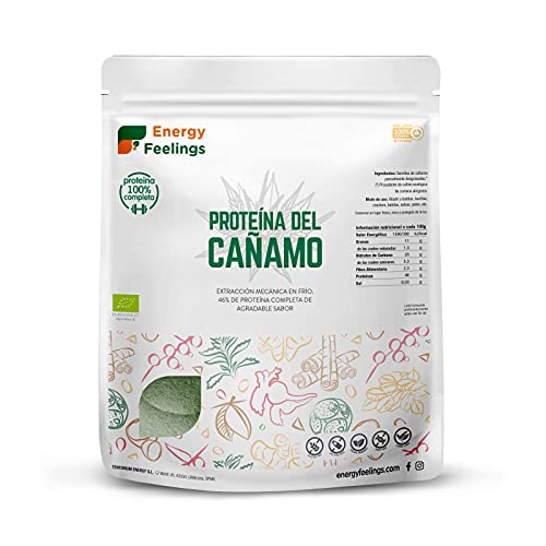 Energy Feelings Proteína de Cáñamo Ecológica | 50% Proteína Orgánica en Polvo KM.0 | Proteína Vegana | Sin Gluten | Sin Lactosa | Sin Azúcar Añadido | 500g