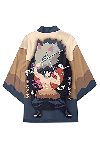 Enhopty Kimetsu no Yaiba Inosuke Hashibira Inoko Kimono Abrigo Capa Capa Carnival Halloween Cloak Cosplay Costume B/Marrón M