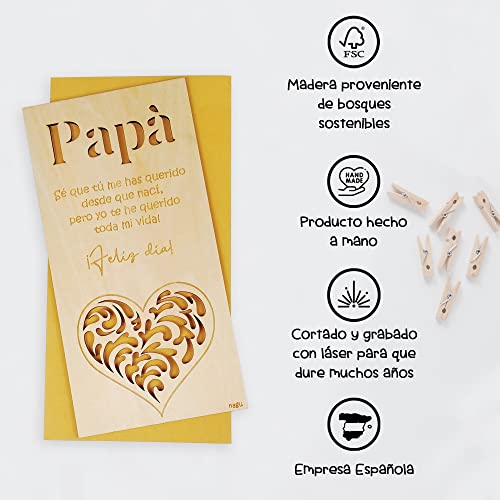 ES - PADRE Tarjeta para el día del padre, tarjeta de cumpleaños de Regalo para el papá, tarjeta de felicitación de madera, regalo para el cumpleaños de papá o aniversario