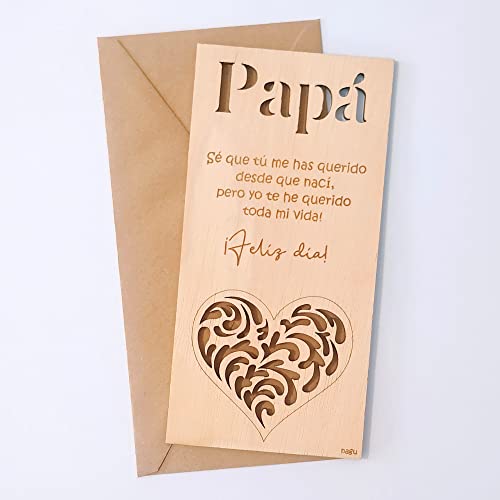 ES - PADRE Tarjeta para el día del padre, tarjeta de cumpleaños de Regalo para el papá, tarjeta de felicitación de madera, regalo para el cumpleaños de papá o aniversario