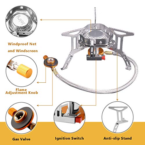 Estufa de Gas 3500W Plegable Mini Estufa de Gas con Encendido piezoeléctrico, Estufa de Gas Resistente al Viento, Quemador de Cocina para Exteriores, Senderismo, Camping, Senderismo Trekking