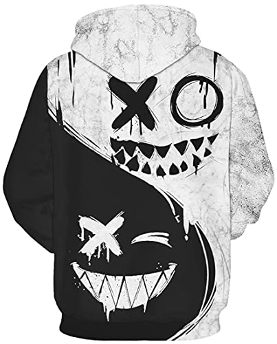 EUDOLAH Sudadera de Anime para Mujer Hombre Chica Chico con Capucha Top de Moda Hip Hop para Hombres Mujeres(3XL,1-Negro Blanco)