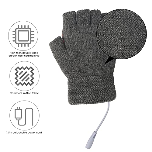 Eurobuy Guantes calefactados por USB, Guantes Unisex de Invierno para Mujeres y Hombres, Guantes cálidos de diseño Lavable, Manos Completas y Medias Guantes cálidos para computadora portátil