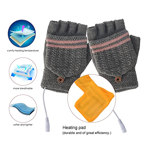 Eurobuy Guantes calefactados por USB, Guantes Unisex de Invierno para Mujeres y Hombres, Guantes cálidos de diseño Lavable, Manos Completas y Medias Guantes cálidos para computadora portátil