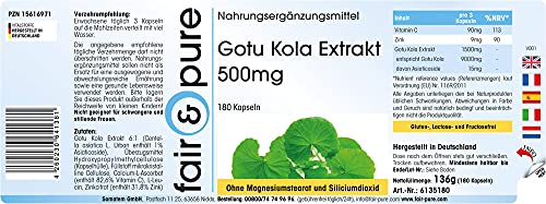 Extracto de Gotu Kola 500mg - Centella asiatica - Vegano - Altamente dosificado - Alta pureza - 180 Cápsulas