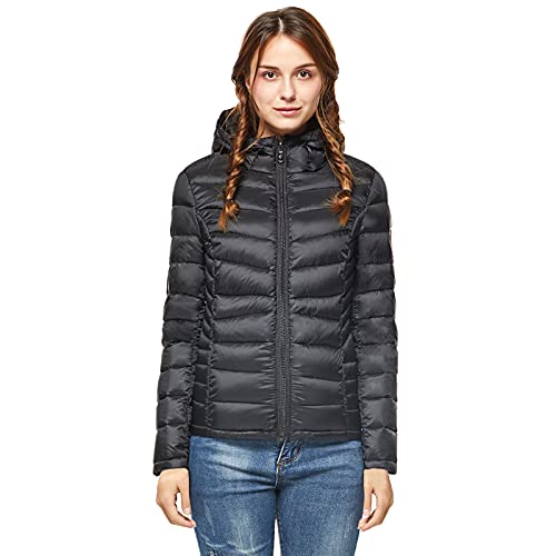 Extreme Pop Mujer Chaqueta con Capucha Pure Goose Down para el Invierno en Negro y Rosa (M, Negro)