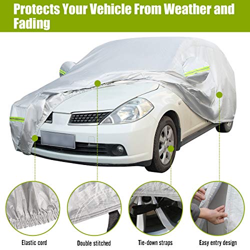 Favoto Cubierta de Coche Impermeable Funda de Coche Exterior Oxford+Algodón con Cremallera para Hatchback Anti-UV Transpirable Resistente al Polvo Lluvia Rasguño Nieve al Aire Libre 435x180x160cm