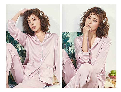 FDJIAJU Ropa De Dormir para Mujeres,Damas Primavera Otoño Manga Larga Pijama De Manga Larga Dos Piezas Set Ropa De Dormir Llano Satinado Casual Loungewear Tops Pantalones Pantalones, Rosa, XL