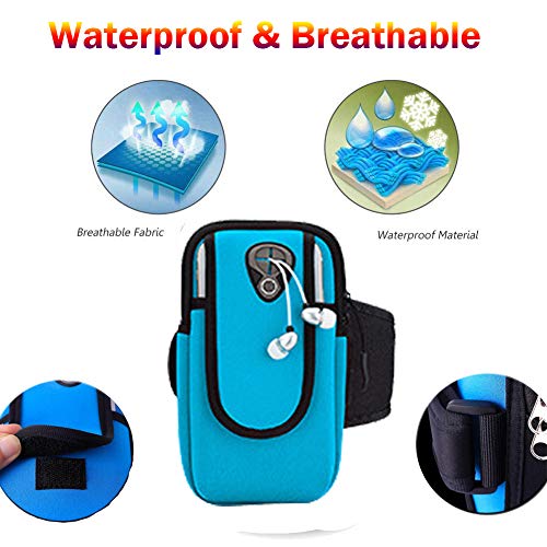 FeiLuo Brazalete Deportivo, Bolsa de Soporte Impermeable e Universal para iPhone 11Pro/11/XS/X/8-7-6Plus/8/7/6s, con Correa Ajustable y Ranura para Auriculares, Ideal para Correr, Caminar, Gym (Azul)