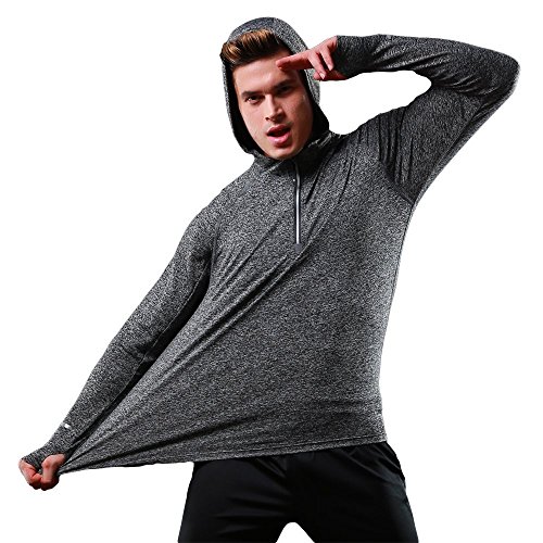 FELiCON Sudadera con Capucha y Cremallera de Manga Larga para Hombres Camiseta Sudadera con Capucha y Secado rápido Camiseta de Running con Top Deportivo Camiseta con Capucha de Hombre