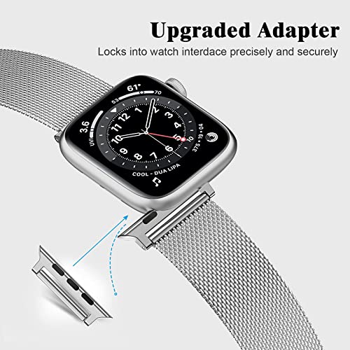 Fengyiyuda Correa Compatible con Apple Watch 38mm 40mm 41mm 42mm 44mm 45mm, Pulsera de Repuesto de Metal Malla de Acero Inoxidable para iWatch Series 7/SE/6/5/4/3/2/1 (38/40/41mm Plata)