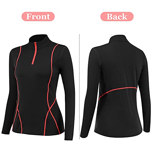 FEOYA Camiseta Térmica Mujer Transpirable Camisetas Deportivas de Mangas Largas Cálidas Sudadera Ligera Polar Ropa Térmica T-Shirt Negro M