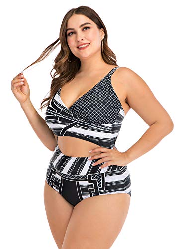 FEOYA - Mujer Bañador de Dos Pieza Estampado para Verano Traje de Natación con Aros Push up Sexy Ropa de Baño de Talla Grande Swimwear for Women