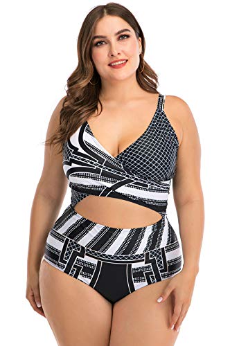 FEOYA - Mujer Bañador de Dos Pieza Estampado para Verano Traje de Natación con Aros Push up Sexy Ropa de Baño de Talla Grande Swimwear for Women