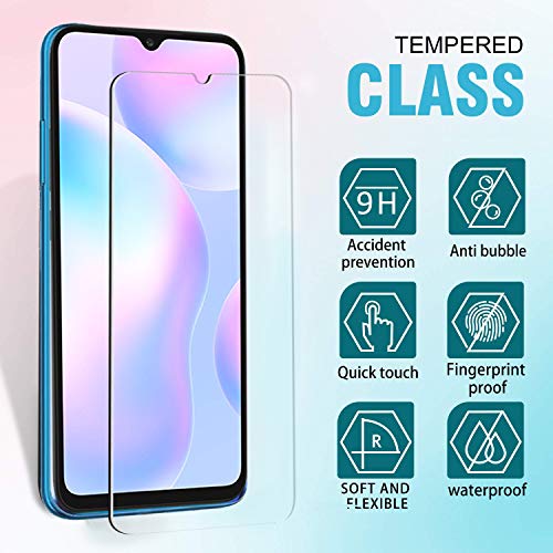 Ferilinso Fundas para Xiaomi Redmi 9A / Redmi 9AT con 2 Piezas Protector de Pantalla, Funda Transparente para Xiaomi Redmi 9A / Redmi 9AT, Película de Cristal Templado