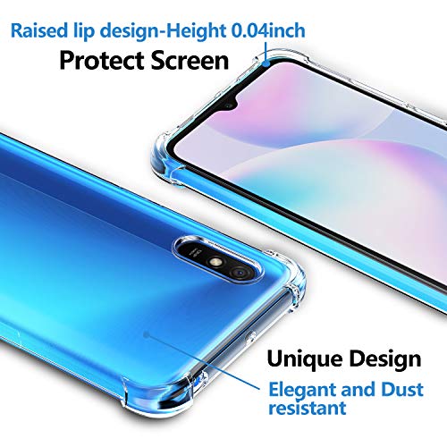 Ferilinso Fundas para Xiaomi Redmi 9A / Redmi 9AT con 2 Piezas Protector de Pantalla, Funda Transparente para Xiaomi Redmi 9A / Redmi 9AT, Película de Cristal Templado