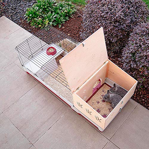 Ferplast Jaula para Conejos y Conejillos de Indias KROLIK 140 Plus, para pequeños Animales, Conejera, Casita de Madera Separable, Accesorios incluidos, 142 x 60 x h 50 cm Burdeos