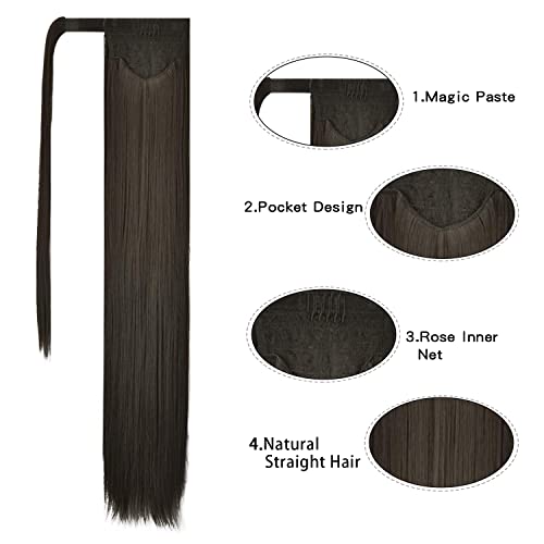 FESHFEN Cola de Caballo Extensiones Postizos de pelo fibras sintéticas de cabello pelo liso largo 70cm, 125g