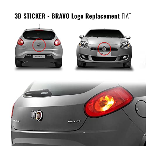 Fiat 14186D-14187B Adhesivo 3D Reemplazo Logo Negro para Bravo, Frontal y Trasero