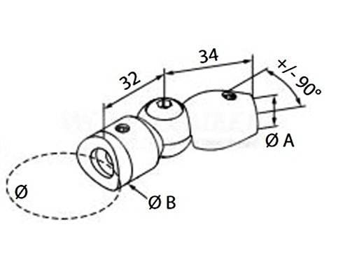 Fijación para cruceta ajustable de diam.14 mm y fijación en el tubo diam.33,7 mm. Satén Aisi304