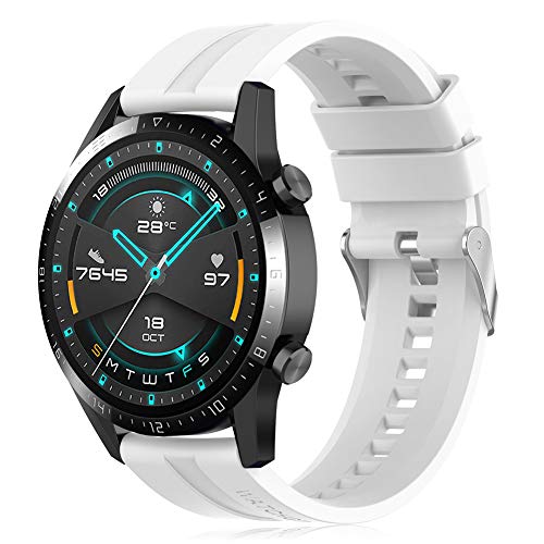 Find-MyWay Conpatible para Huawei Watch GT 2 (46mm)/Watch GT/Watch GT 2e/Watch GT2 Pro Correa para Mujer Hombre,22mm Silicona Deportiva Pulsera de Repuesto Banda Accesorios, Blanco