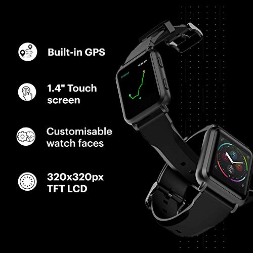 FINFIT GTM Smartwatch con GPS Integrado,Reloj Inteligente Monitor de frecuencia cardíaca 24/7 Health & Fitness Tracker,Pantalla táctil Completa Notificaciones FB/wahtsAPP, (Stealth Black)