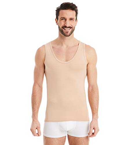 FINN Camiseta de Tirantes para Hombre - Ropa Interior Microfibra Invisible Color Piel Nude L