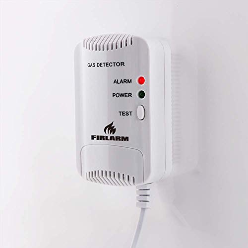 Firlarm - Detector de Gas, Alarma de Gas LPG/Gas Natural/Ciudad, Monitor de Gas butano propano de metano, Advertencia de luz estroboscópica Monitor, Sensor de Fugas de Gas enchufable (Blanco)