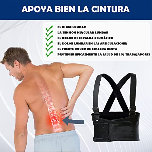 FITTOO Faja Lumbar para la Espalda con Tirantes Cinturón de Apoyo Elástico Ajustable Apoyo Lumbar para Dolor de Espalda Baja Gym Halterofilia Culturismo Unisex (M)