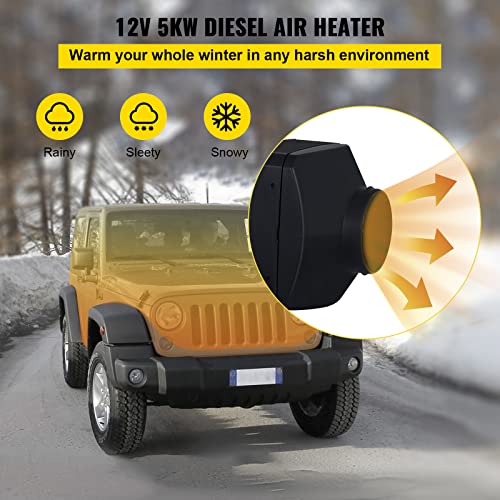 FlowerW Calefacción digital de 5 kW, termostato diésel, calefacción eléctrica de 12 V, calefacción de gas para caravanas y autobuses, Negro