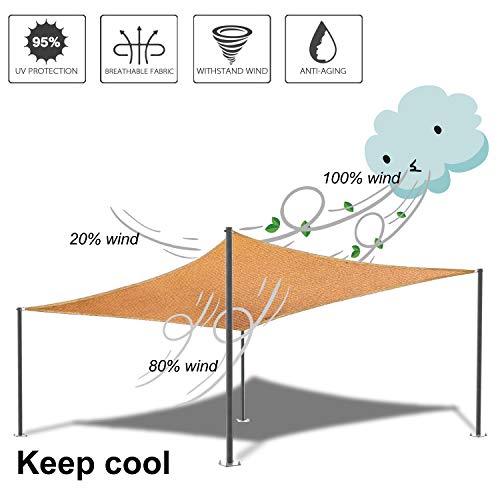 FLY HAWK Vela de Sombra Rectangular, protección Solar Impermeable, Permeable al Viento Vela Solar con 95% de protección UV para jardín al Aire Libre, balcón, terraza, Camping / 4.87 × 5.49m Arena