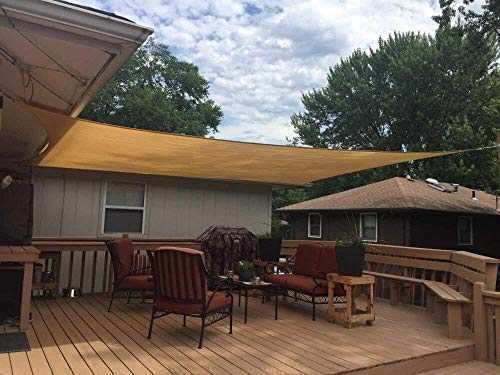 FLY HAWK Vela de Sombra Rectangular, protección Solar Impermeable, Permeable al Viento Vela Solar con 95% de protección UV para jardín al Aire Libre, balcón, terraza, Camping / 4.87 × 5.49m Arena