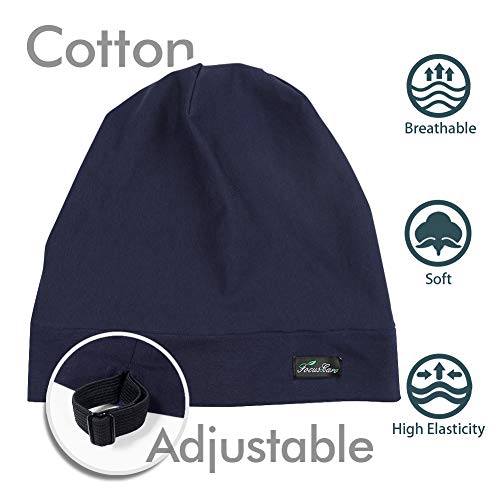 FocusCare ADJUST-5 Gorro de dormir ajustable con forro de satén para rastas, pelo rizado, talla L, Talla única Azul marino/flor y brillo ]