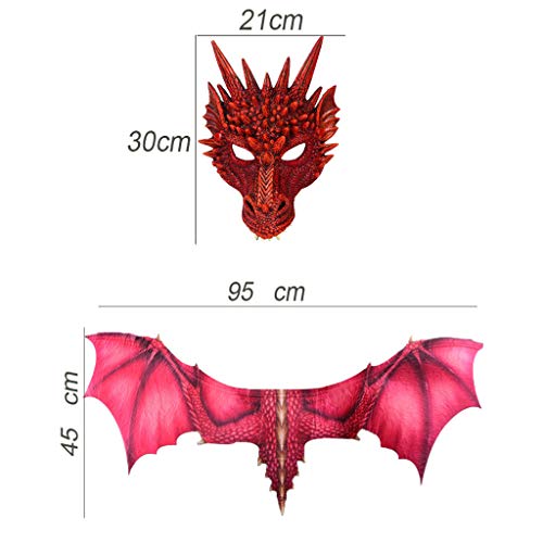 Fossenfeliz Mascara + Alas de Dragón Traje de Hombres y Mujeres 3D Realista - Disfraz de Halloween Artículos Prop de Navidad, Fiestas