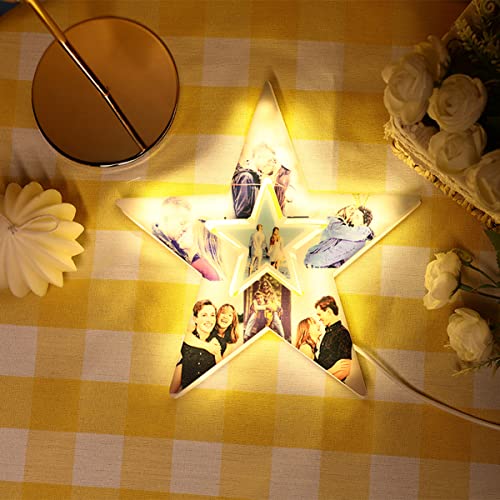 Foto personalizada Lámpara de noche Pentagrama personalizado Imagen Collage Luz de noche Acrílico Luz LED Marco de fotos múltiple Hogar Familia Pared Decorar Día de la madre Regalos para mamá de