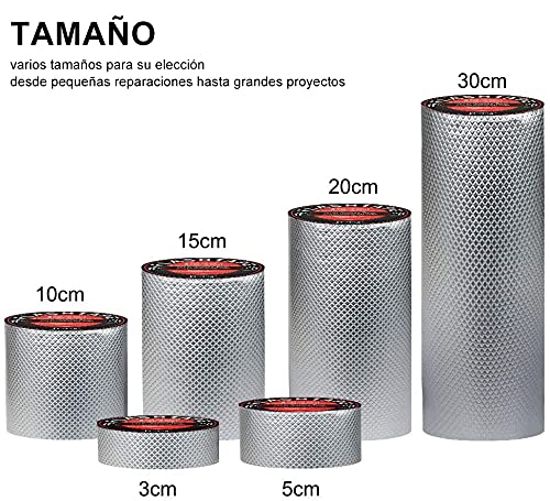 fowong Cinta de Butilo Impermeable, Cinta Aluminio, Goma de Butilo Impermeable para Reparar Techos y Fugas, Cinta Butilica para Utilizar en Tuberías, Superficie Metálica y Techos, 5cm(W) X 5M(L)