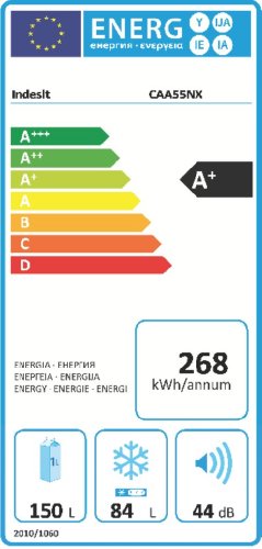 Frigorífico Combi - Indesit CAA 55 NX, 174 cm, A+, Capacidad 234 l, Inox