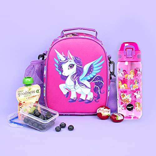 Fringoo - Unicornio Mágico - Botellas de Agua Libres de BPA - Botella de Agua con Pajita Rosa - Botella de Agua Reusable - 600 ml / 20 Oz